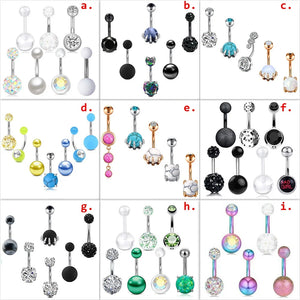 Crystal Skull Navel Piercing Ring Stainless Steel Belly Button Body Jewelry