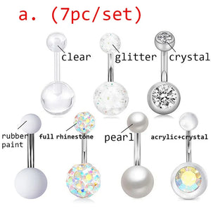 Crystal Skull Navel Piercing Ring Stainless Steel Belly Button Body Jewelry