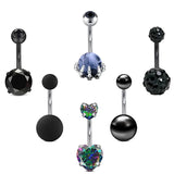 Crystal Skull Navel Piercing Ring Stainless Steel Belly Button Body Jewelry