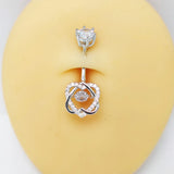14G CZ Heart Belly Button Ring 925 Sterling Silver Women Body Jewelry