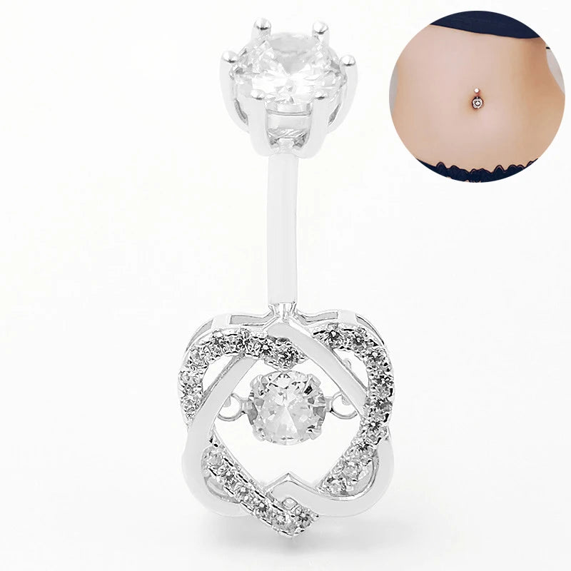 14G CZ Heart Belly Button Ring 925 Sterling Silver Women Body Jewelry