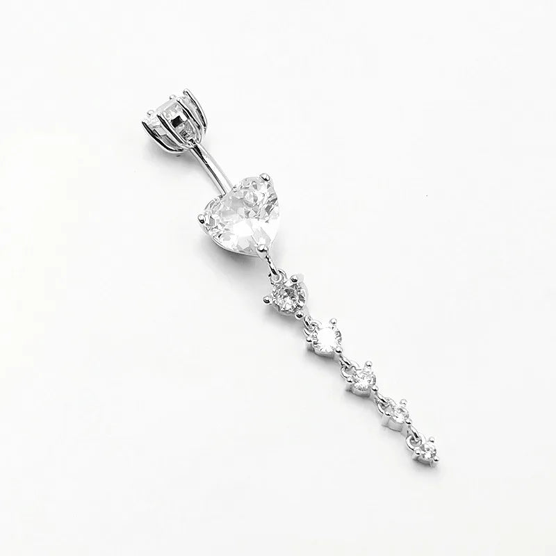 14G CZ Dangle Belly Button Rings 925 Sterling Silver Navel Piercing Jewelry