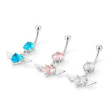 Heart Wing Crystal Navel Belly Button Ring Barbell Body Piercing