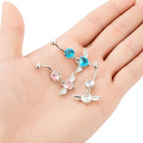 Heart Wing Crystal Navel Belly Button Ring Barbell Body Piercing