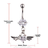 Heart Wing Crystal Navel Belly Button Ring Barbell Body Piercing