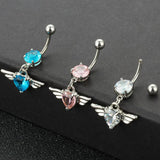 Heart Wing Crystal Navel Belly Button Ring Barbell Body Piercing