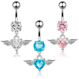 Heart Wing Crystal Navel Belly Button Ring Barbell Body Piercing