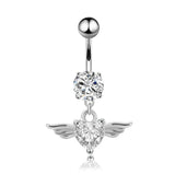 Heart Wing Crystal Navel Belly Button Ring Barbell Body Piercing