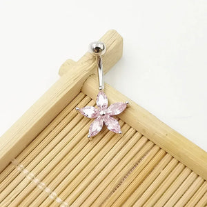 925 Silver Flower CZ Navel Ring Belly Button Piercing Jewelry