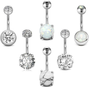 14G SS Belly Button Rings for Women Girls Navel Barbell Stud CZ Piercing