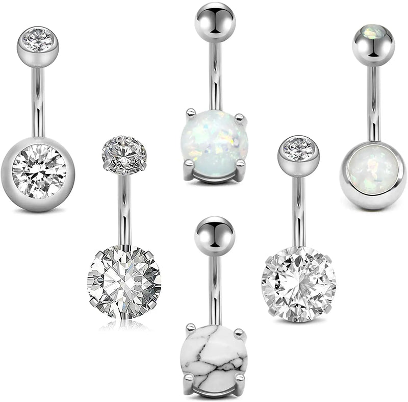 14G SS Belly Button Rings for Women Girls Navel Barbell Stud CZ Piercing