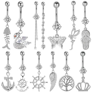 14G Titanium Navel Piercing Jewelry with Crystal Charms Dangle