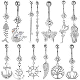 14G Titanium Navel Piercing Jewelry with Crystal Charms Dangle