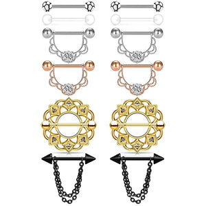 Heart-Shape Dangle Nipplerings & Tongue Piercing Kit