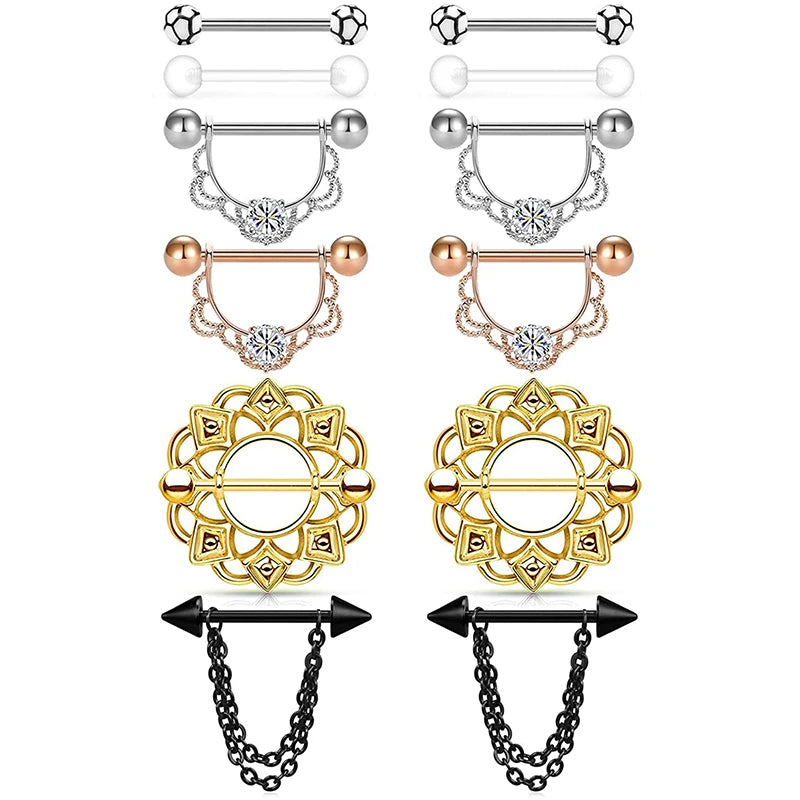 Heart-Shape Dangle Nipplerings & Tongue Piercing Kit