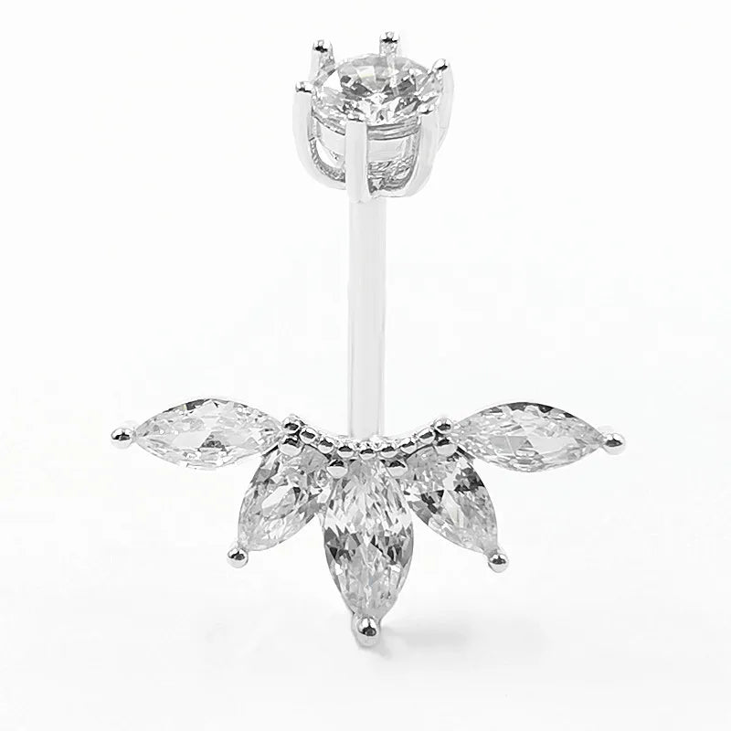 925 Sterling Silver Wing CZ Belly Button Ring Navel Piercing Jewelry