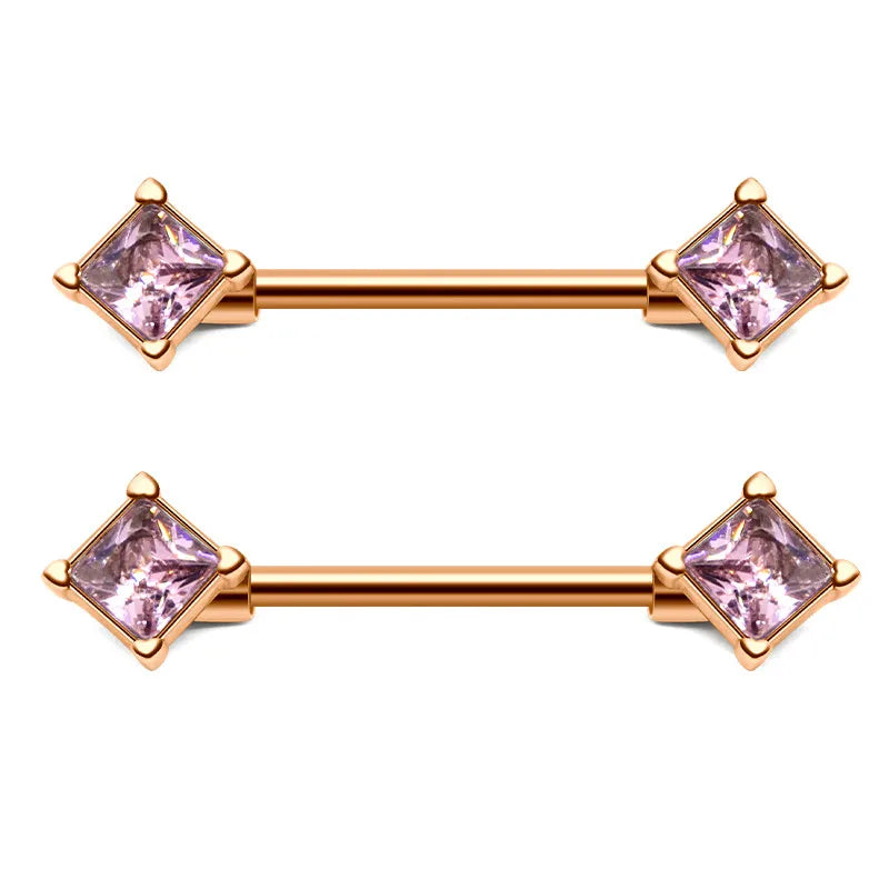 14G Stainless Steel Tribal Spear Nipple Ring Opal Square Drill Nipple Barbell