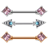 14G Stainless Steel Tribal Spear Nipple Ring Opal Square Drill Nipple Barbell