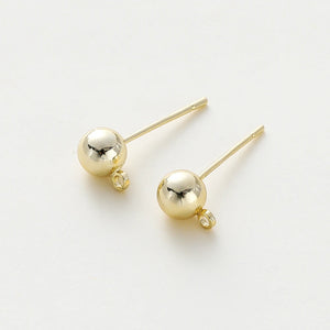 14K 18K Plated Round Ball Ear Post With Loop Studs Earrings