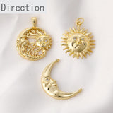 14K Gold-Plated Moon Sun God Star Zircon Pendant DIY Necklace Earpiece