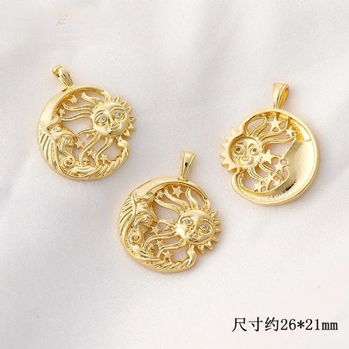 14K Gold-Plated Moon Sun God Star Zircon Pendant DIY Necklace Earpiece