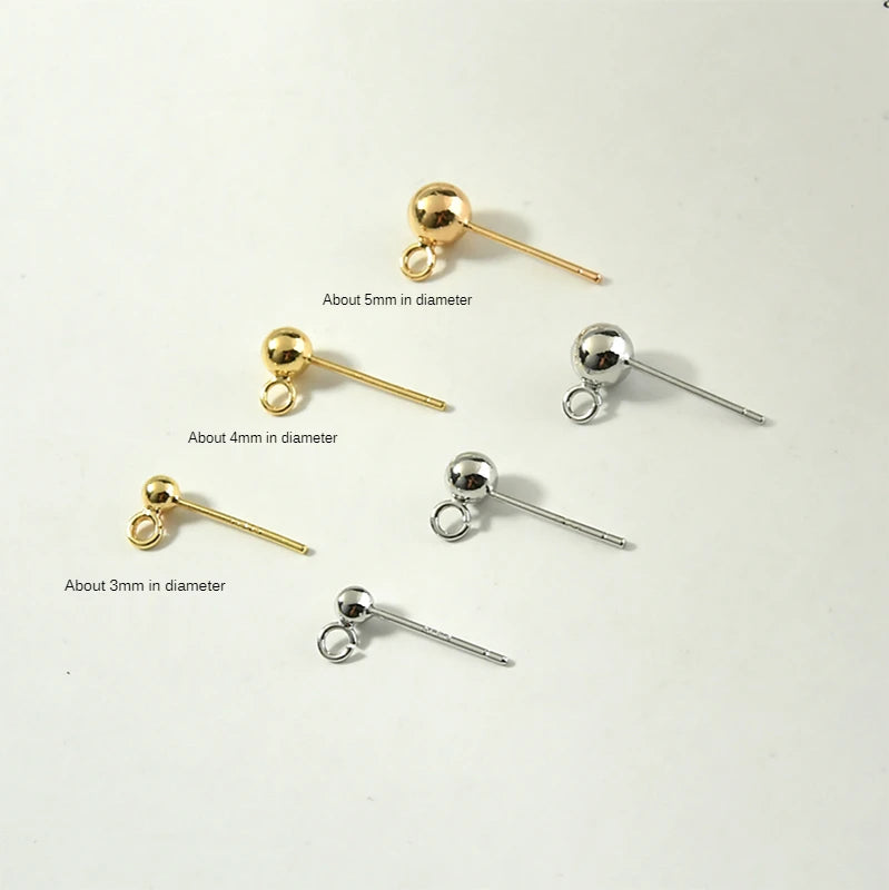 14K Baojin 925 Silver Needle DIY Vertical Hanging Bean Earrings