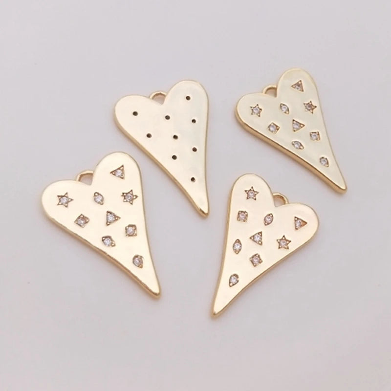 14K Retention Plated Copper Zircon Heart Pendant Charms