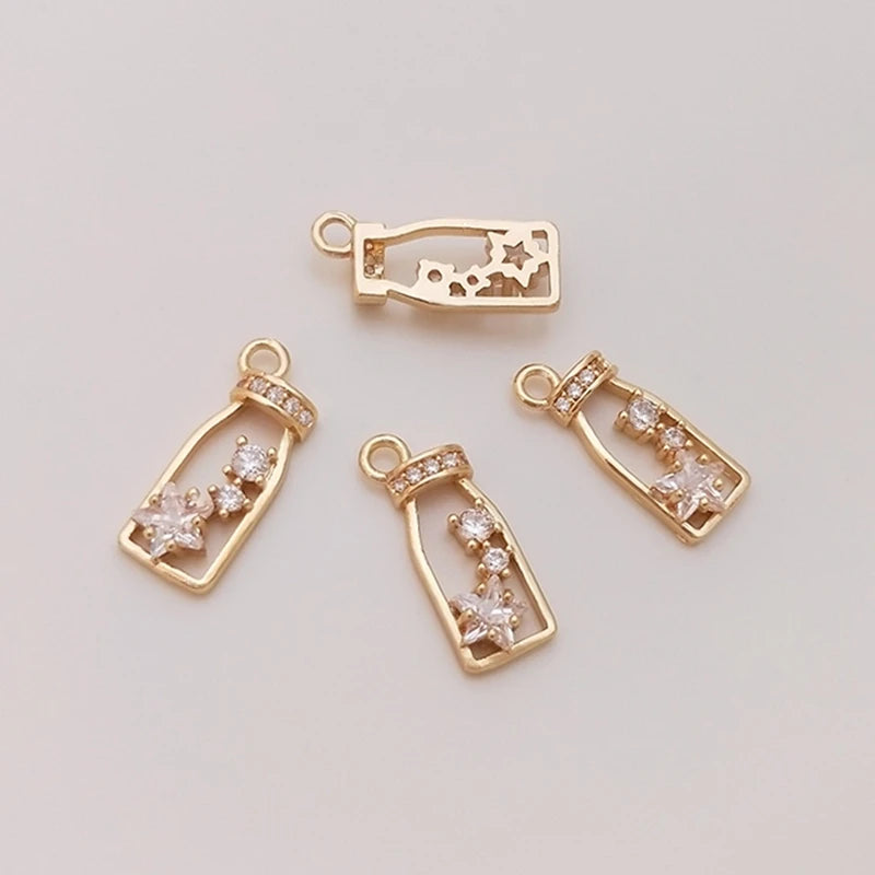 14K Retention Plated Copper Zircon Bottle Pendant Charms