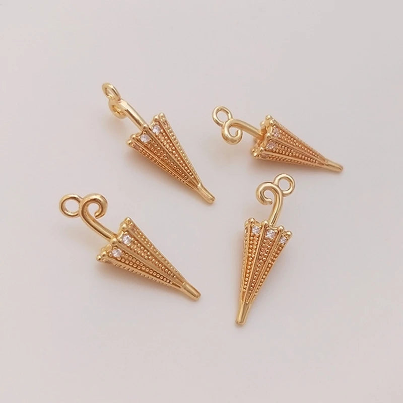 14K Plated Copper Zircon Umbrella Pendant Charms DIY Jewelry Making