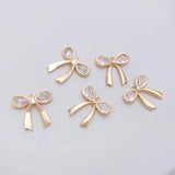 14K Retention Plated Copper Zircon Bowknot Pendant Charms