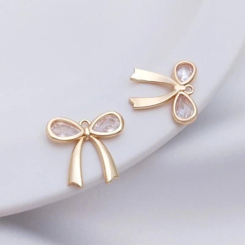 14K Retention Plated Copper Zircon Bowknot Pendant Charms