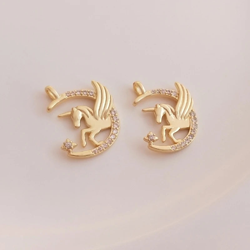 14K Retention Real Plated Copper Zircon Unicorn Pendant Charms