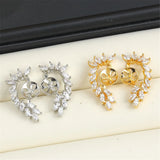 14K Copper Wrapped Flower Earrings Hollow Zircon Pearl DIY Accessories