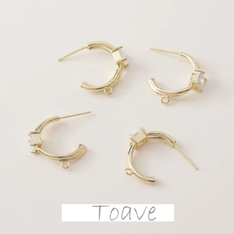 14K Electroplating C-shaped Inlaid Zirconium Earrings DIY Earrings Accessories