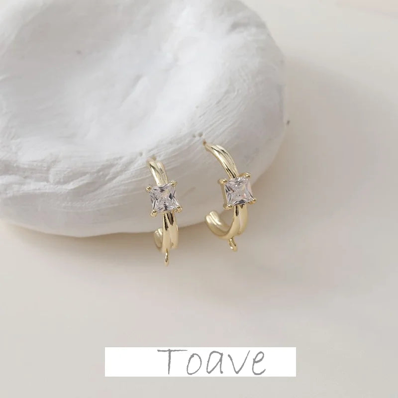 14K Electroplating C-shaped Inlaid Zirconium Earrings DIY Earrings Accessories
