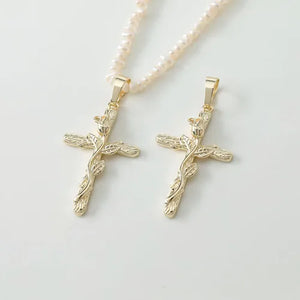 14K Electroplating Cross Rose Necklace Pendant DIY Beaded Hand-made Material