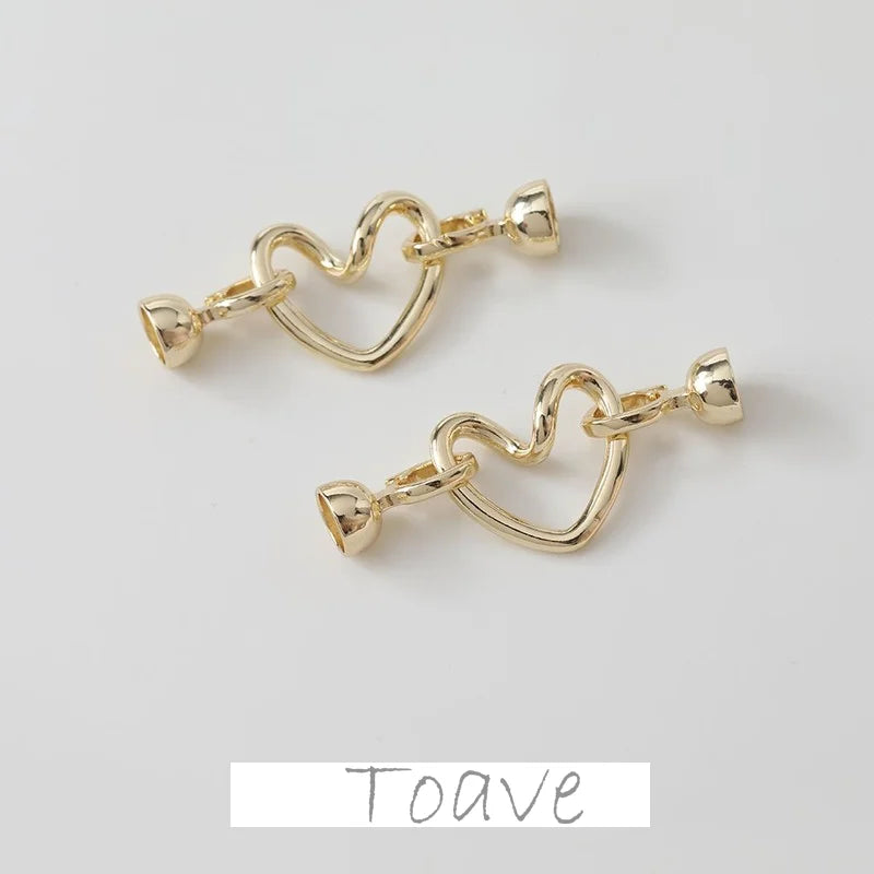 14K Electroplating Hollow Heart Button Necklace Bracelet Link Buckle