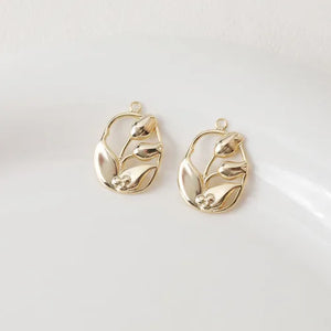 14K Electroplating Oval Hollow Tulip Pendant for DIY Pearl Necklace