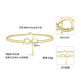 14K 925 Silver Double Rows Infinite Love Knot CZ Anklet Bracelet