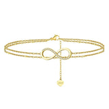 14K 925 Silver Double Rows Infinite Love Knot CZ Anklet Bracelet