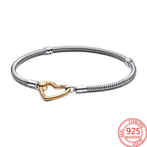 14K Buckle Heart Closure Snake Chain Bracelet 925 Sterling Silver Women Jewelry