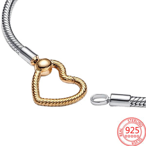 14K Buckle Heart Closure Snake Chain Bracelet 925 Sterling Silver Women Jewelry