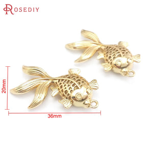 14K Brass Goldfish Carp Charms Pendants Jewelry Making Supplies