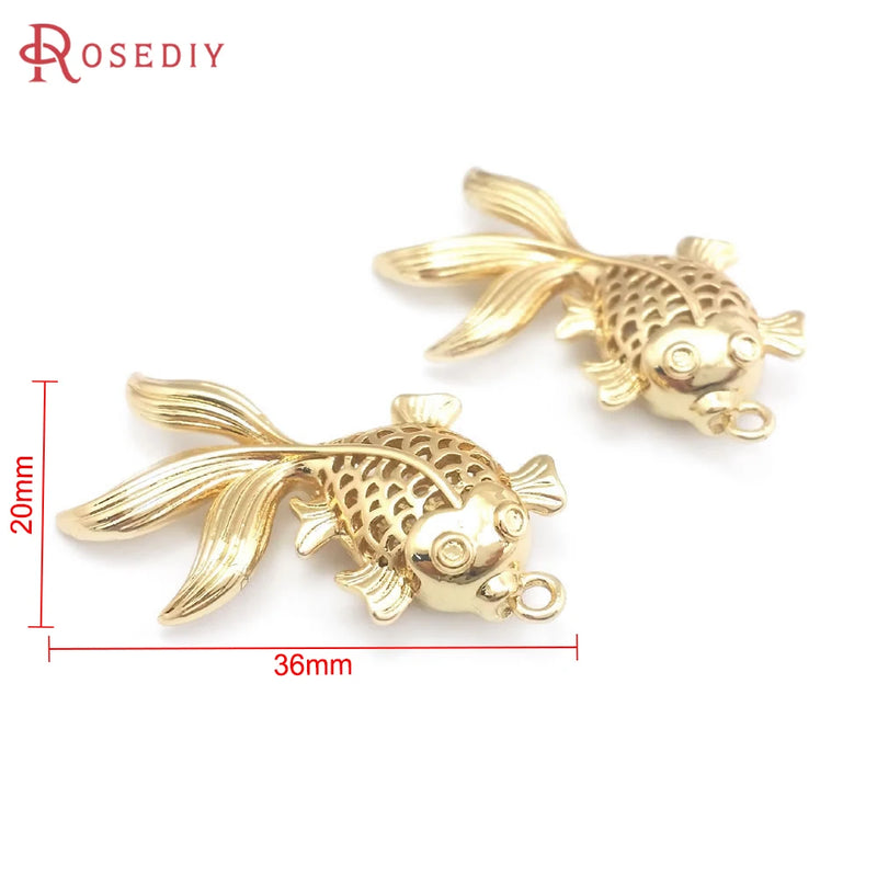 14K Brass Goldfish Carp Charms Pendants Jewelry Making Supplies