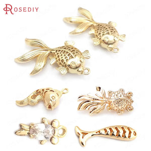 14K Brass Goldfish Carp Charms Pendants Jewelry Making Supplies