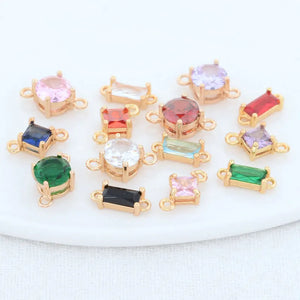 14K Brass & Glass Diamond Round Charms Pendants Jewelry Making Supplies DIY