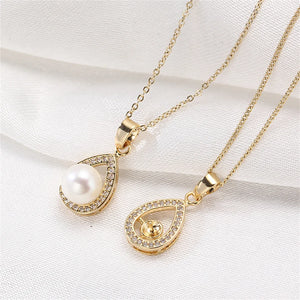 14K Water Drop Zircon Pearl Necklace DIY Accessories