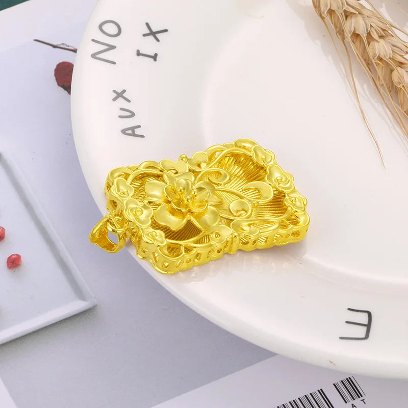 14K Flower Cutout Pendant Necklace for Women Square Tag