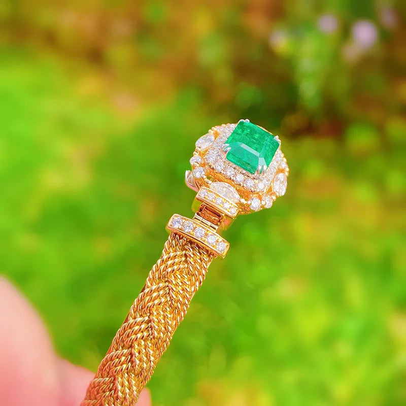 14K Paraiba Emerald Bracelet Vintage Bangle for Women Anniversary