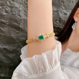 14K Paraiba Emerald Bracelet Vintage Bangle for Women Anniversary